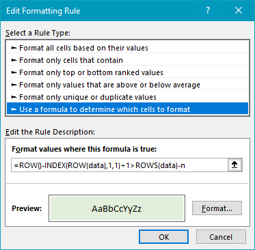 Conditional formatting last n rows Excel formula Exceljet